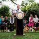 Senate staff members and their dogs look on as Sen. Rand Paul (R-KY) speaks at a press conference on his FDA Modernization Act on Capitol Hill on October 07, 2021 in Washington, DC.